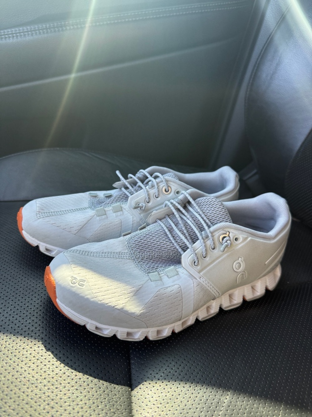 Women's Lightweight Gray Athletic Sneakers with Orange Toe Accent
